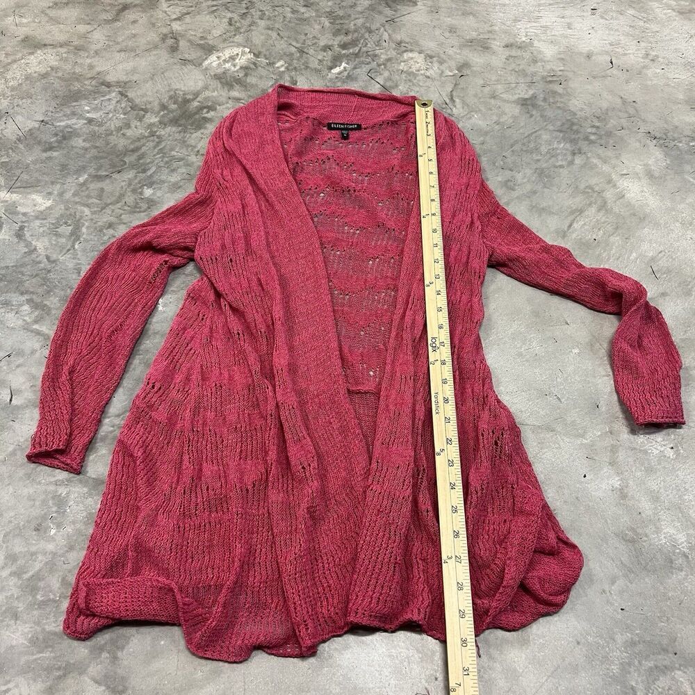 Eileen Fisher Sweater Cardigan Open Front Size Medium Magenta Pink Cotton Blend - Picture 2 of 5